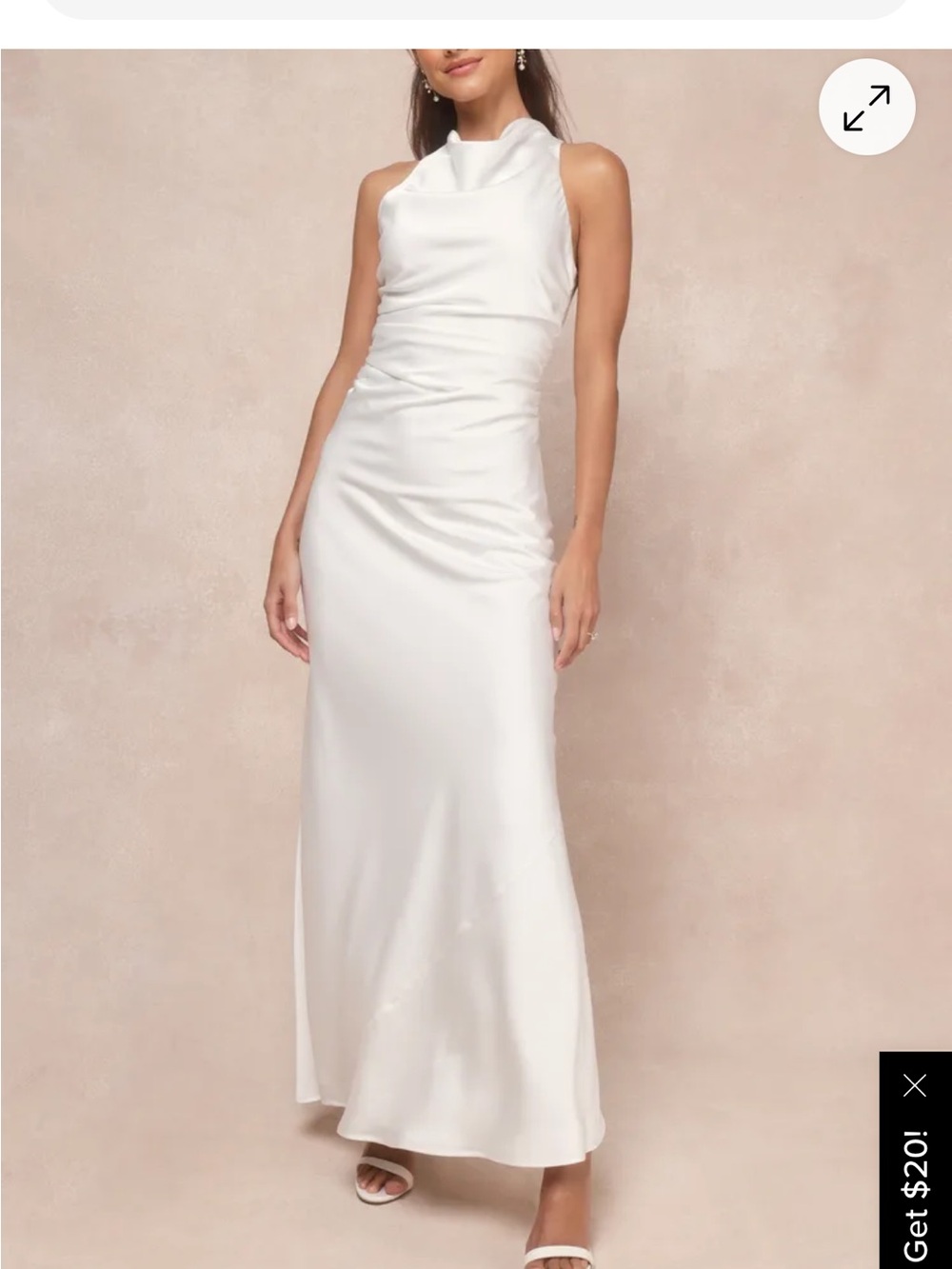 Lulu's White Satin Cowl Halter Maxi Dress